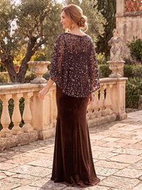 Cape Sleeves Velvet Sequin Mother of the Bride/Groom Dresses Mermaid/Sheath Scoop Neck