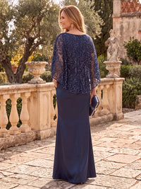 Cape Sleeves Sequin Mother of the Bride/Groom Dresses Mermaid/Sheath Scoop Neck Satin