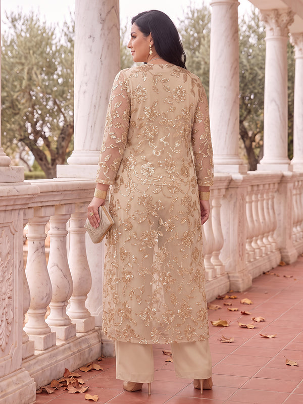 3 Pieces Plus Size Long Sleeves Mother of the Bride/Groom Pantsuit Scoop Neck Sequin Floor Length with Jacket