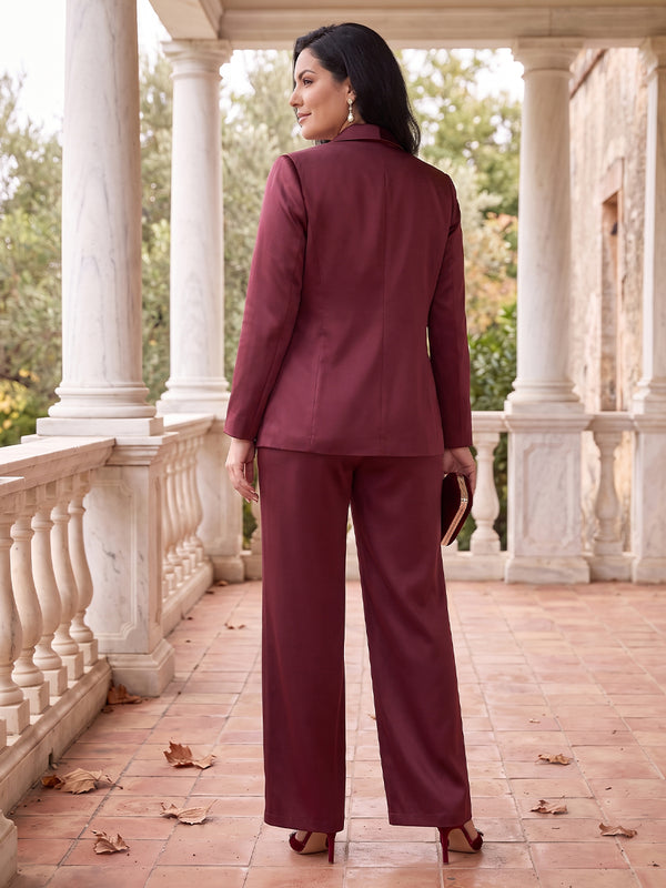 3 Pieces Plus Size Long Sleeves Mother of the Bride/Groom Pantsuit Satin Floor Length Scoop Neck with Jacket