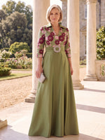 Jacquard Plus Size 3/4 Sleeves Mother of the Bride/Groom Dresses V Neck A Line Floor Length with Belt