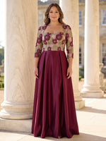 Jacquard Plus Size 3/4 Sleeves Mother of the Bride/Groom Dresses Sweetheart A Line Floor Length