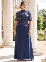 Sequin Plus Size Short Sleeves Mother of the Bride/Groom Dresses High Neck Mermaid/Sheath Floor Length