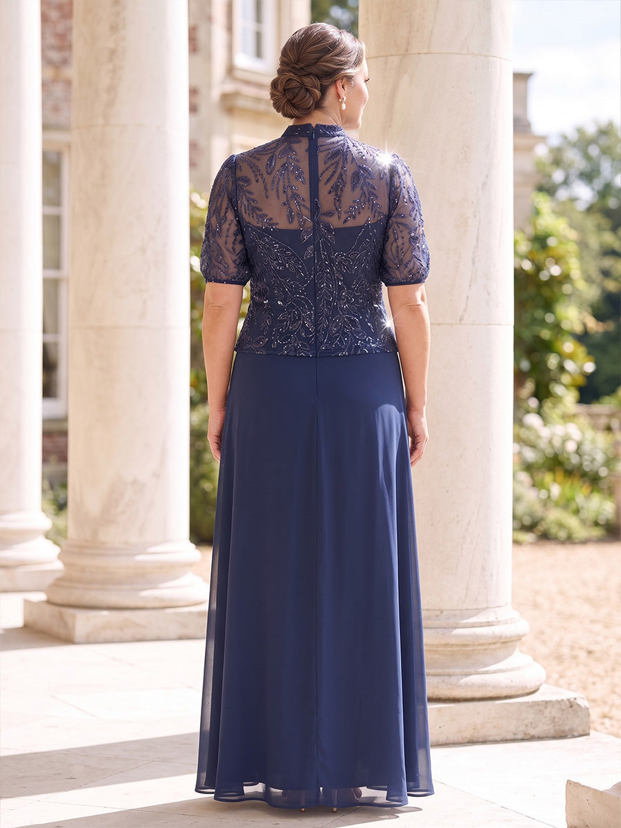 Sequin Plus Size Short Sleeves Mother of the Bride/Groom Dresses High Neck Mermaid/Sheath Floor Length