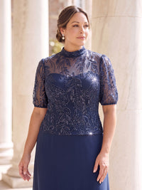 Sequin Plus Size Short Sleeves Mother of the Bride/Groom Dresses High Neck Mermaid/Sheath Floor Length