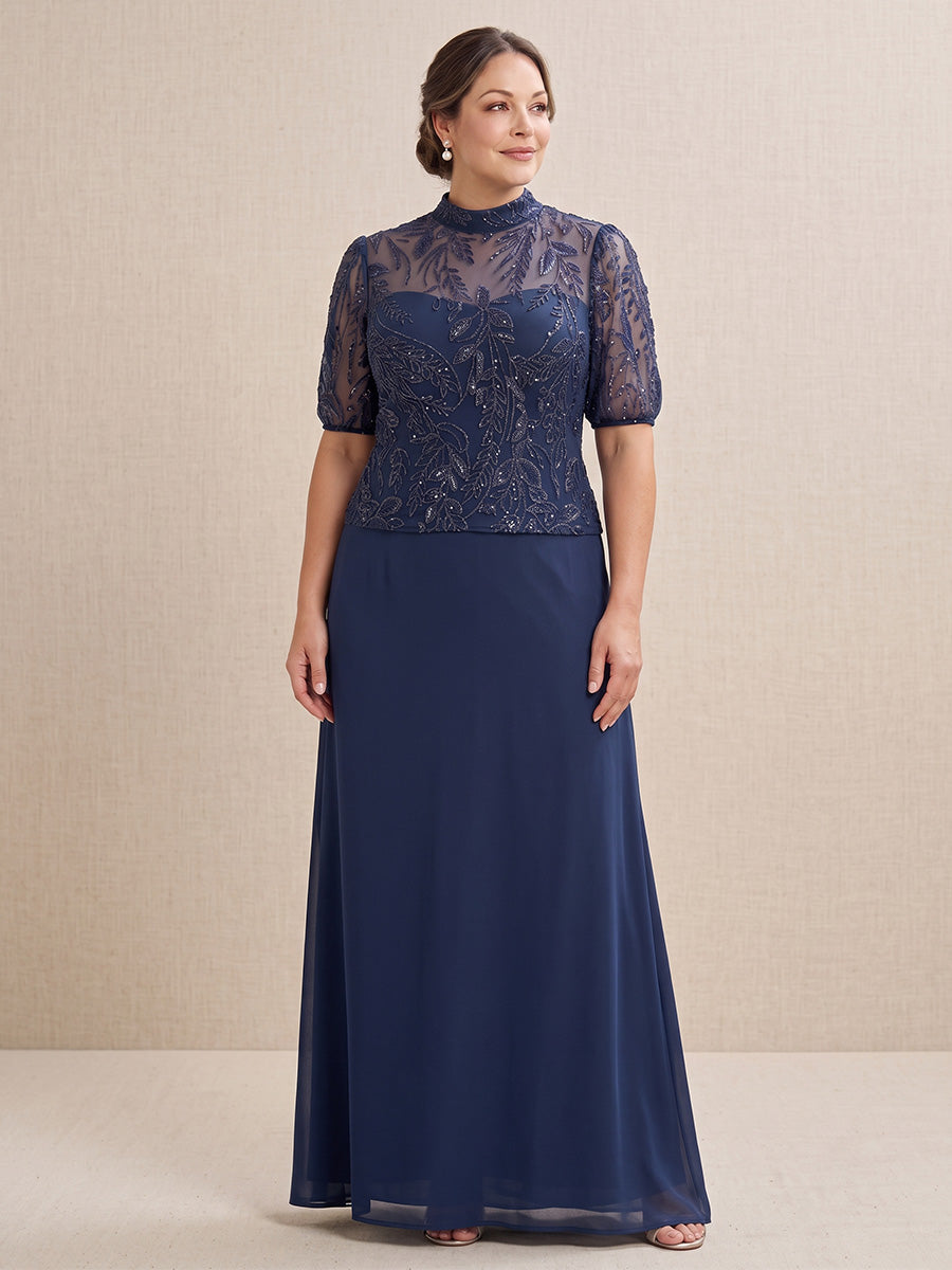 Sequin Plus Size Short Sleeves Mother of the Bride/Groom Dresses High Neck Mermaid/Sheath Floor Length