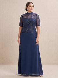 Sequin Plus Size Short Sleeves Mother of the Bride/Groom Dresses High Neck Mermaid/Sheath Floor Length