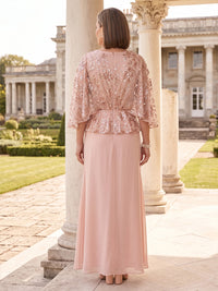 Sequin Plus Size Cape Sleeves Mermaid/Sheath Mother of the Bride/Groom Dresses V Neck Floor Length