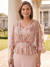 Sequin Plus Size Cape Sleeves Mermaid/Sheath Mother of the Bride/Groom Dresses V Neck Floor Length