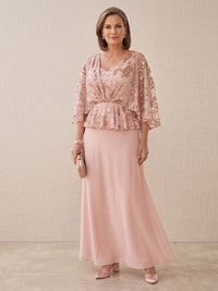 Sequin Plus Size Cape Sleeves Mermaid/Sheath Mother of the Bride/Groom Dresses V Neck Floor Length