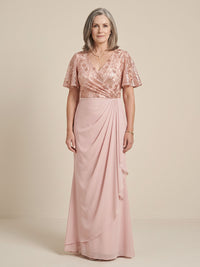 Sequin Plus Size Short Sleeves Mermaid/Sheath Mother of the Bride/Groom Dresses Ruffle V Neck Floor Length