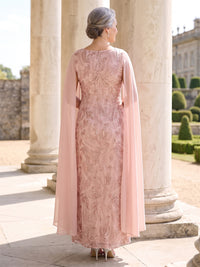 Sequin Plus Size Mermaid/Sheath Mother of the Bride/Groom Dresses with Cape Sleeves  V Neck Floor Length