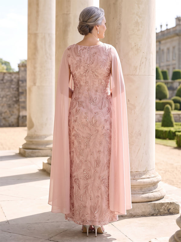 Sequin Plus Size Mermaid/Sheath Mother of the Bride/Groom Dresses with Cape Sleeves  V Neck Floor Length