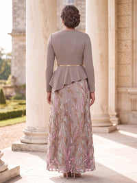 Sequin Plus Size A Line Mother of the Bride/Groom Dresses Long Sleeves Round Neck Floor Length