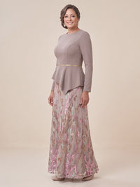 Sequin Plus Size A Line Mother of the Bride/Groom Dresses Long Sleeves Round Neck Floor Length