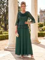 Long Sleeves Sequin Mother of the Bride/Groom Dresses Cowl Neck A Line Floor Length Formal Gown