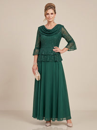 Long Sleeves Sequin Mother of the Bride/Groom Dresses Cowl Neck A Line Floor Length Formal Gown