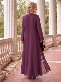 2 Pieces Plus Size V Neck Long Sleeves A Line Mother of the Bride/Groom Dresses with Jacket