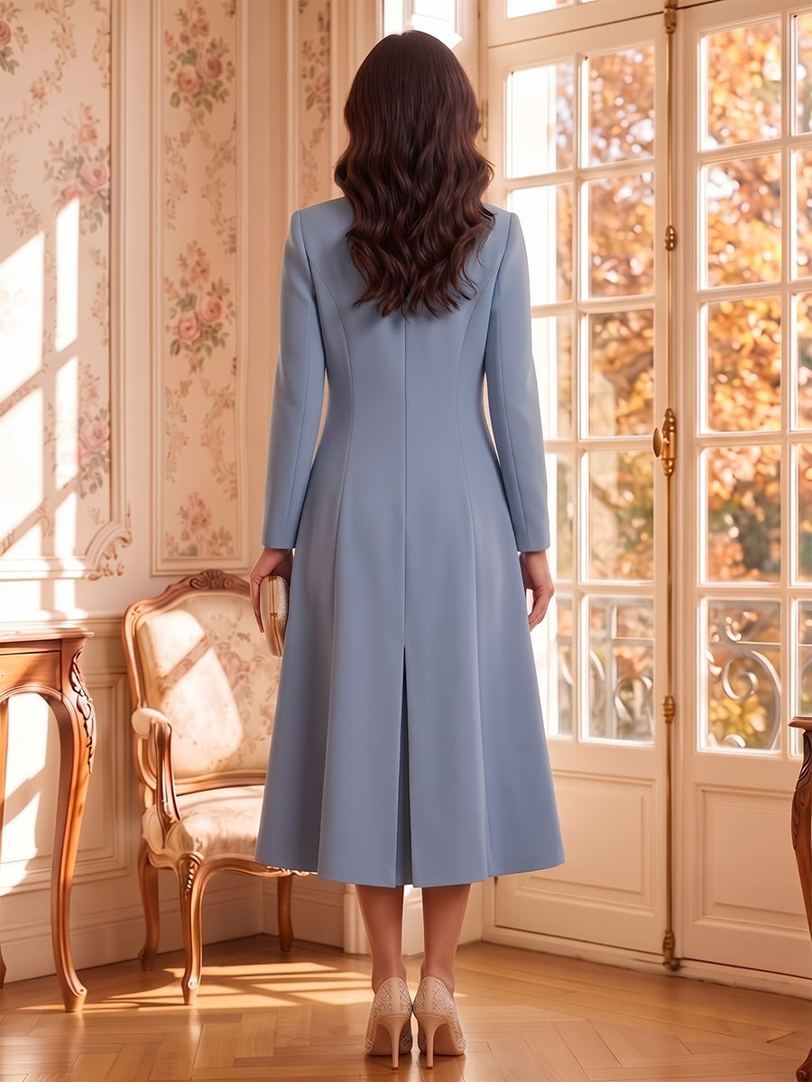3D Flower V Neck Long Sleeves 2 Pieces Mother of the Bride/Groom Dresses with Jacket A Line Tea Length