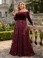 Velvet Sequin Long Sleeves A Line Mother of the Bride/Groom Dresses Off the Shoulder Floor Length with Pearl