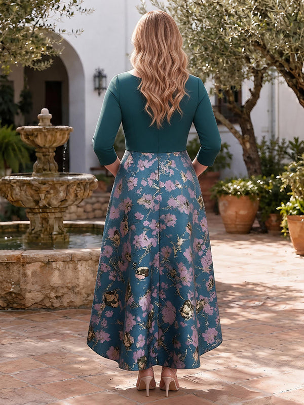 Jacquard Long Sleeves Mother of the Bride/Groom Dresses V Neck A Line High Low Ankle Length