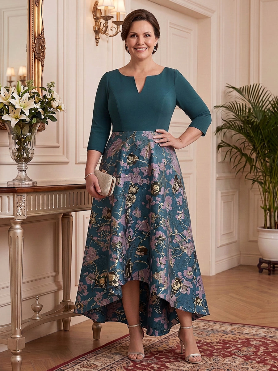 Jacquard Long Sleeves Mother of the Bride/Groom Dresses V Neck A Line High Low Ankle Length