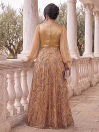 Long Sleeves Satin Sequin Mother of the Bride/Groom Dresses V Neck A Line Floor Length