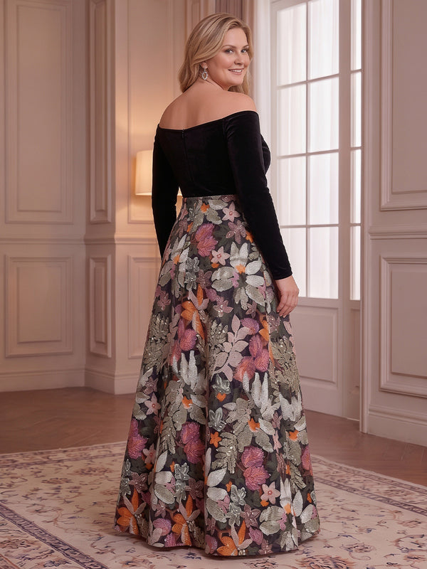 Velvet Sequin Long Sleeves Mother of the Bride/Groom Dresses Off the Shoulder A Line Floor Length