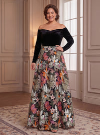 Velvet Sequin Long Sleeves Mother of the Bride/Groom Dresses Off the Shoulder A Line Floor Length