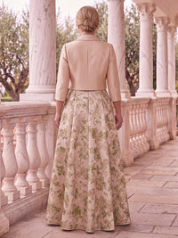 2 Pieces Jacquard Long Sleeves Mother of the Bride/Groom Dresses Scoop Neck A Line Floor Length
