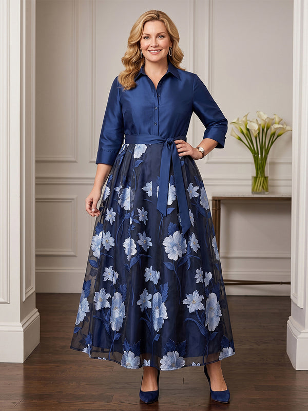 Jacquard Long Sleeves Mother of the Bride/Groom Dresses V Neck Ankle Length A Line