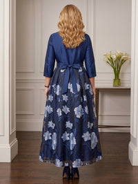 Jacquard Long Sleeves Mother of the Bride/Groom Dresses V Neck Ankle Length A Line