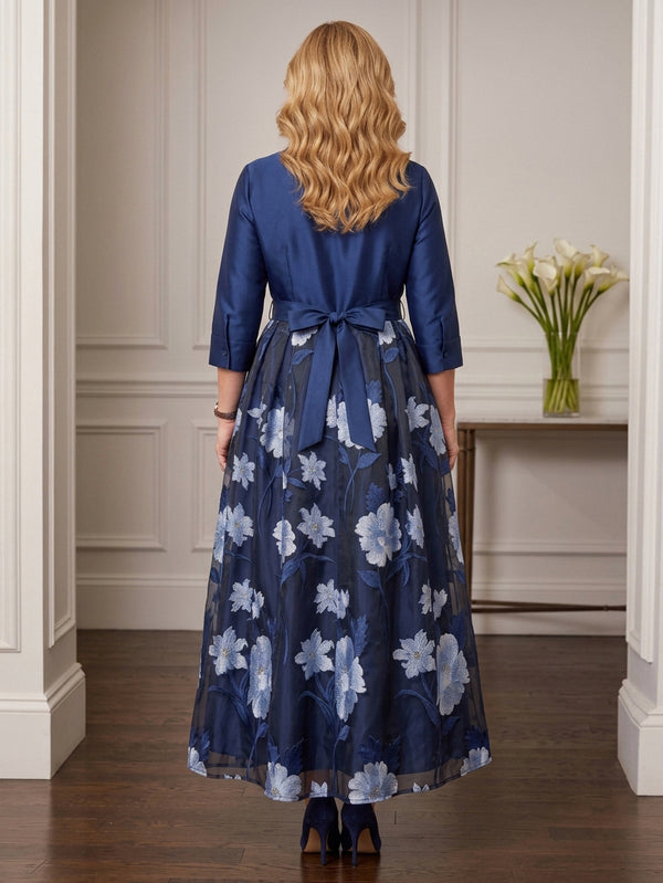 Jacquard Long Sleeves Mother of the Bride/Groom Dresses V Neck Ankle Length A Line