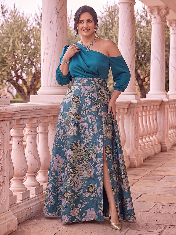 Jacquard Long Sleeves Mother of the Bride/Groom Dresses Off the Shoulder Floor Length A Line