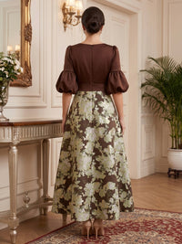 Jacquard Long Sleeves V Neck Mother of the Bride/Groom Dresses Ankle Length A Line with 3D Flower