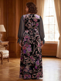 Long Sleeves Velvet Mother of the Bride/Groom Dresses V Neck A Line Floor Length