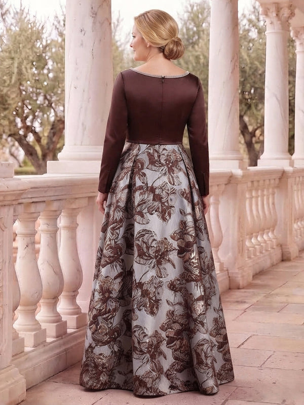 Jacquard Mother of the Bride/Groom Dresses Long Sleeves Floor Length A Line Formal Dresses