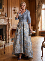 Jacquard Long Sleeves Mother of the Bride/Groom Dresses V Neck High Low A Line