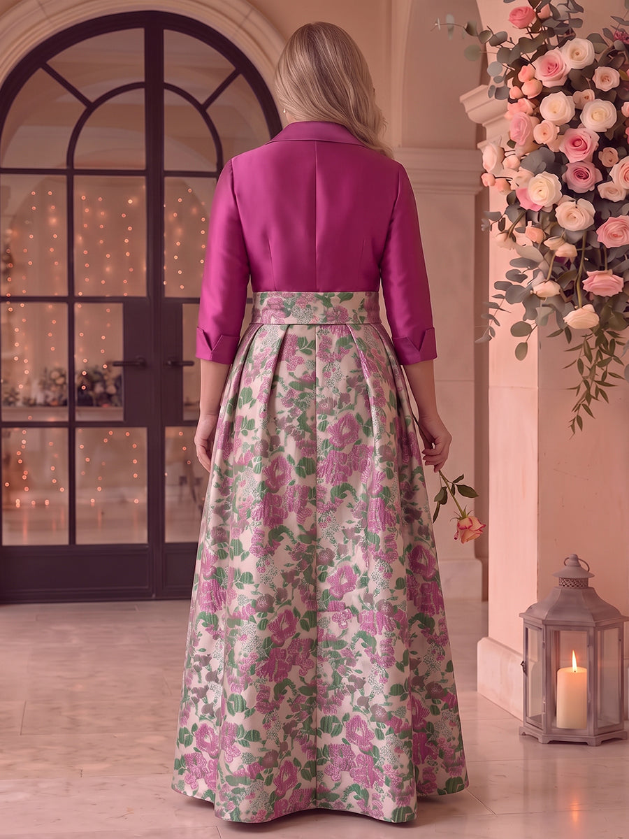 Jacquard Long Sleeves Floor Length Mother of the Bride/Groom Dresses V Neck A Line
