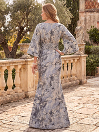 Jacquard 3/4 Sleeves Floor Length Mother of the Bride/Groom Dresses Scoop Neck Mermaid/Sheath