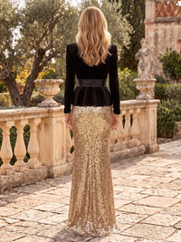 Velvet Sequin Long Sleeves Floor Length Mother of the Bride/Groom Dresses Scoop Neck Mermaid/Sheath