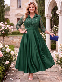 Satin 3/4 Sleeves Mother of the Bride/Groom Dresses V Neck A Line Ankle Length