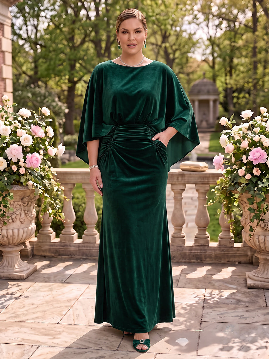 Velvet Cape Sleeves Mother of the Bride/Groom Dresses Scoop Neck Mermaid/Sheath Floor Length