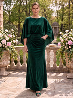 Velvet Cape Sleeves Mother of the Bride/Groom Dresses Scoop Neck Mermaid/Sheath Floor Length