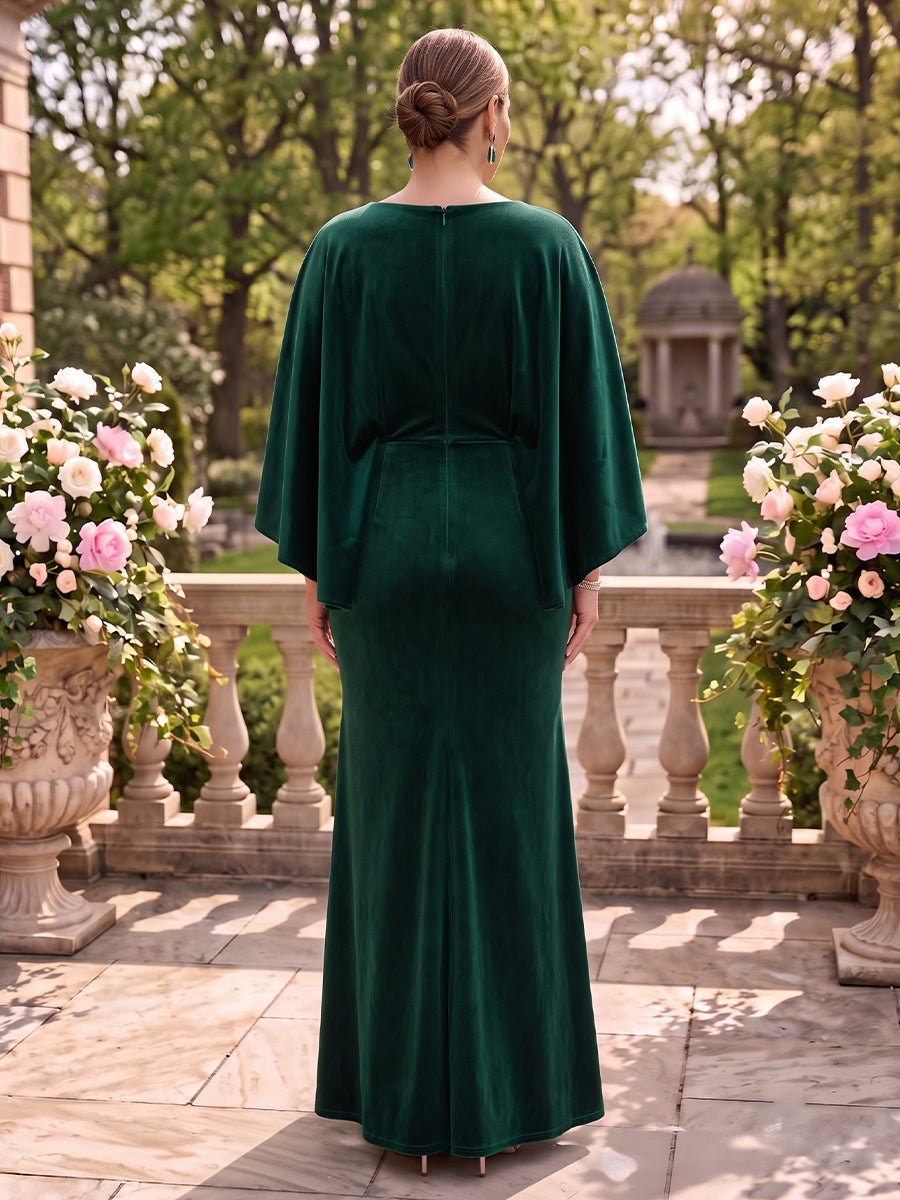Velvet Cape Sleeves Mother of the Bride/Groom Dresses Scoop Neck Mermaid/Sheath Floor Length