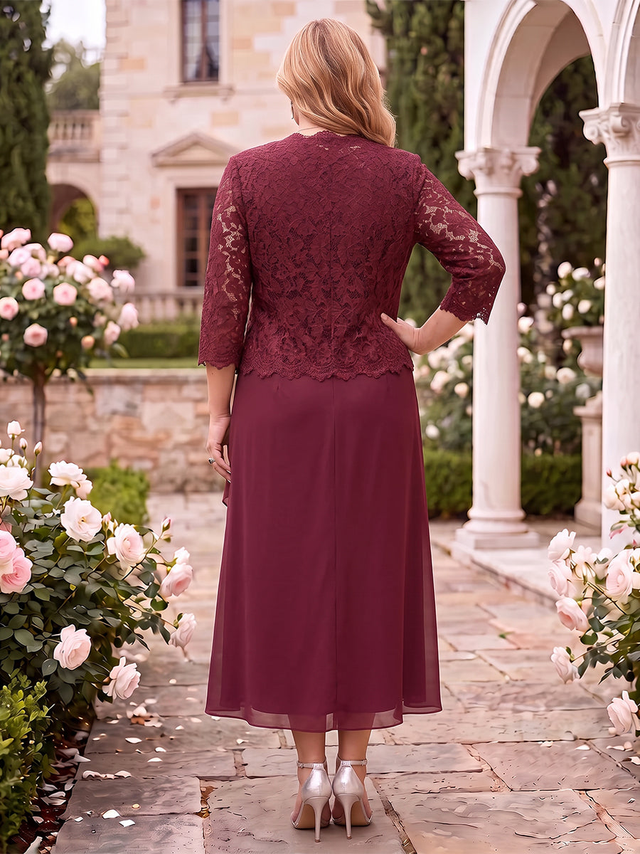2 Pieces Chiffon 3/4 Sleeves Mother of the Bride/Groom Dresses with Jacket Scoop Neck Sheath Ankle Length