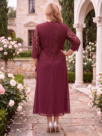 2 Pieces Chiffon 3/4 Sleeves Mother of the Bride/Groom Dresses with Jacket Scoop Neck Sheath Ankle Length