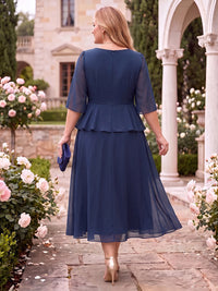 Chiffon 3/4 Sleeves Mother of the Bride/Groom Dresses V Neck A Line Ankle Length