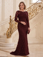 Long Sleeves Sequin Mermaid/Sheath Round Neck Floor Length Mother of the Bride/Groom Dresses