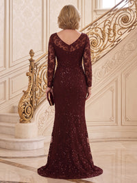 Long Sleeves Sequin Mermaid/Sheath Round Neck Floor Length Mother of the Bride/Groom Dresses
